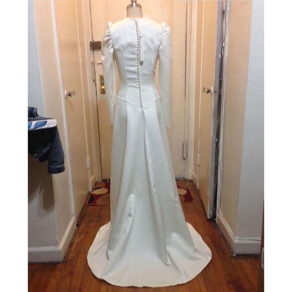 Handmade One of a kind White Satin Vintage Style Maxi Wedding Dress XS Bridal - Picture 4 of 8